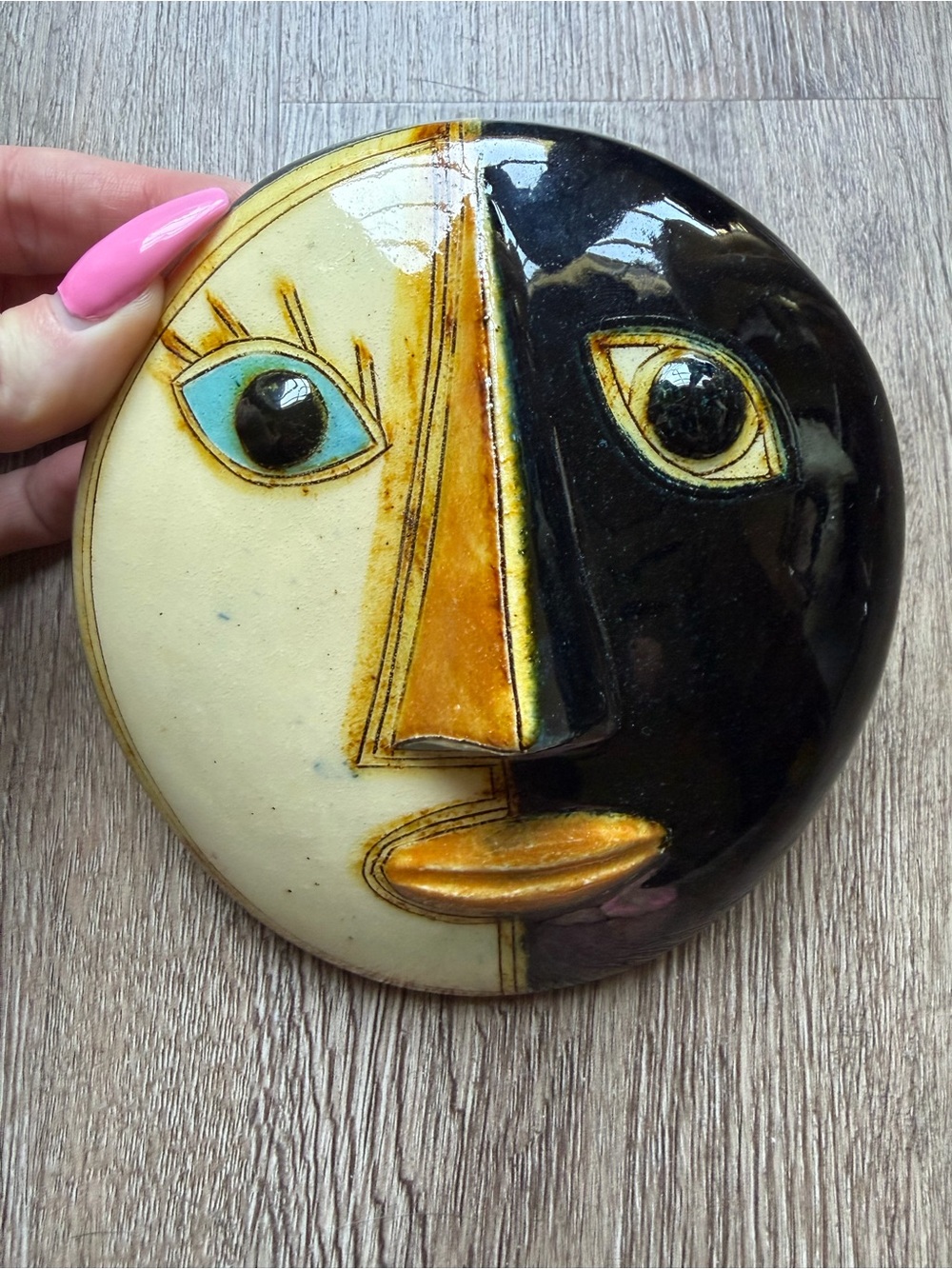 Jac Hansen Denmark Yellow Blue Black Whimsical Hanging Wall Folk Art Mask